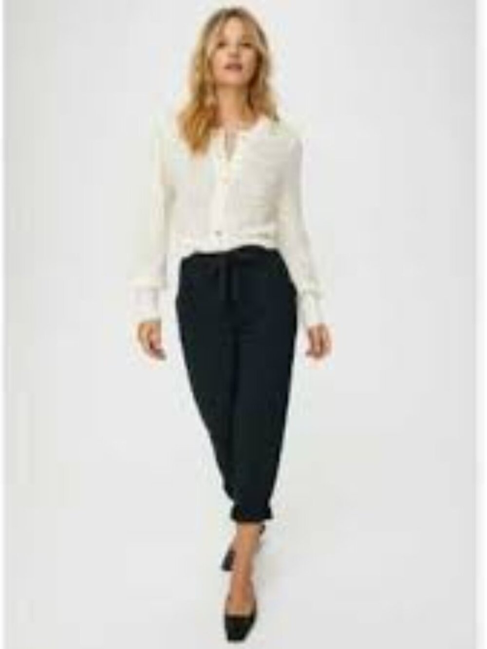 Aritzia Wilfred Allant Pant Crop Tie Waist Trousers Crepe Cuffed black size 4
